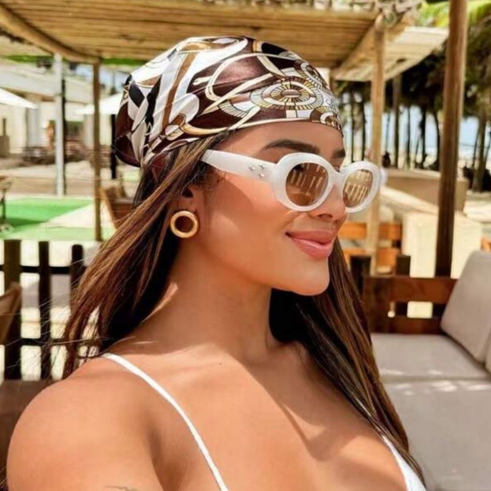 Stylish White and Brown Headscarf S61